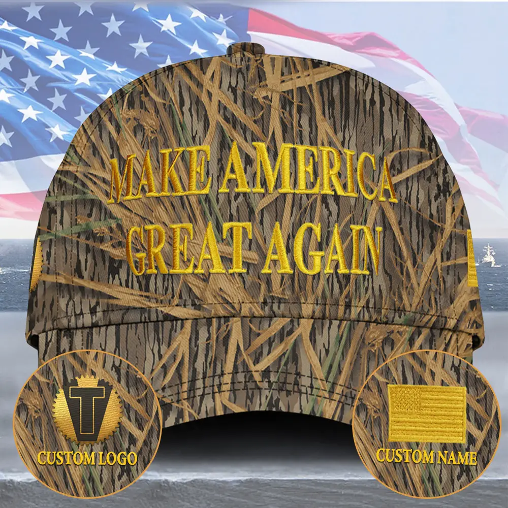 Custom Camo Trump Hat Embroidered Make America Great Again Trump 2024 Hat Gold Dark MAGA Merch