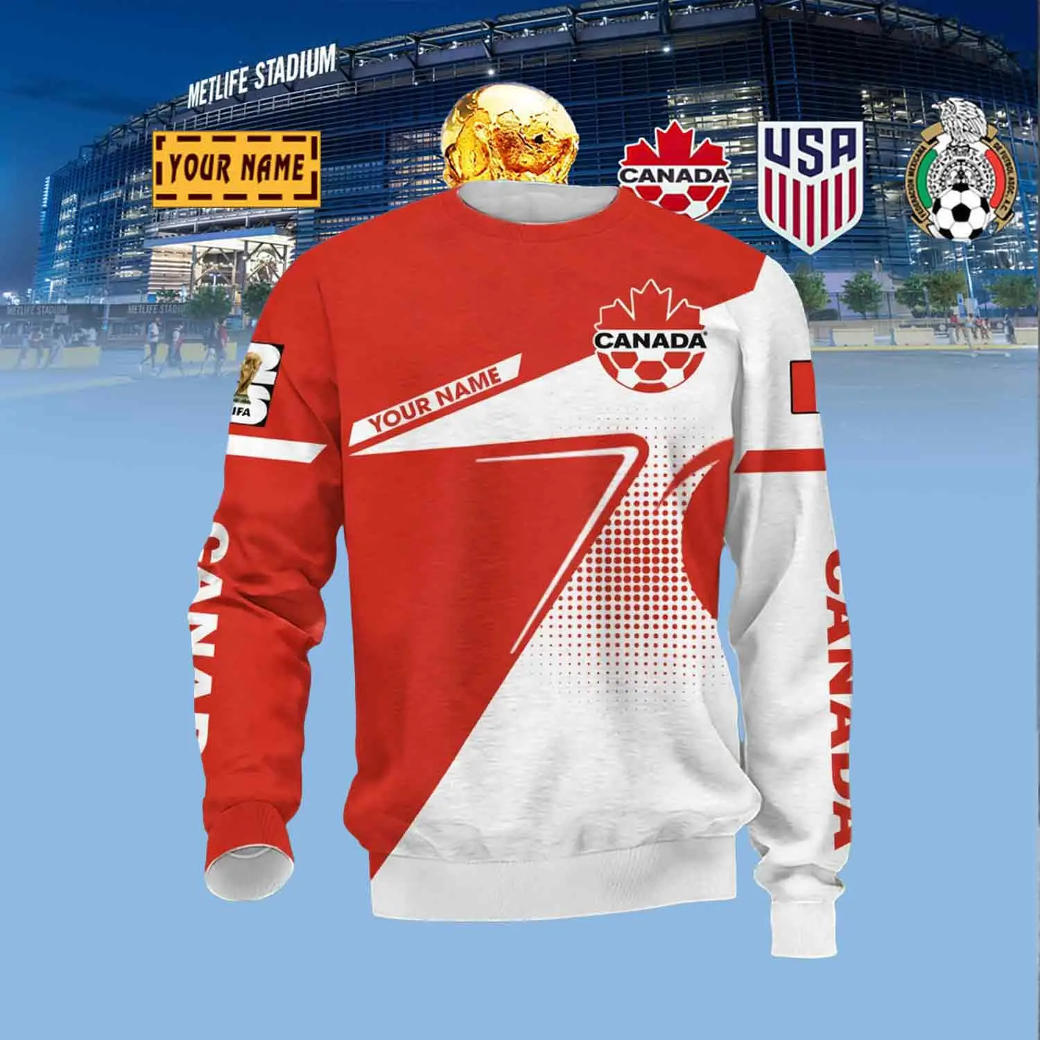 Custom Canada Football Player Sweatshirt FIFA World Cup 2026 Canada Flag Apparel Gift Ideas