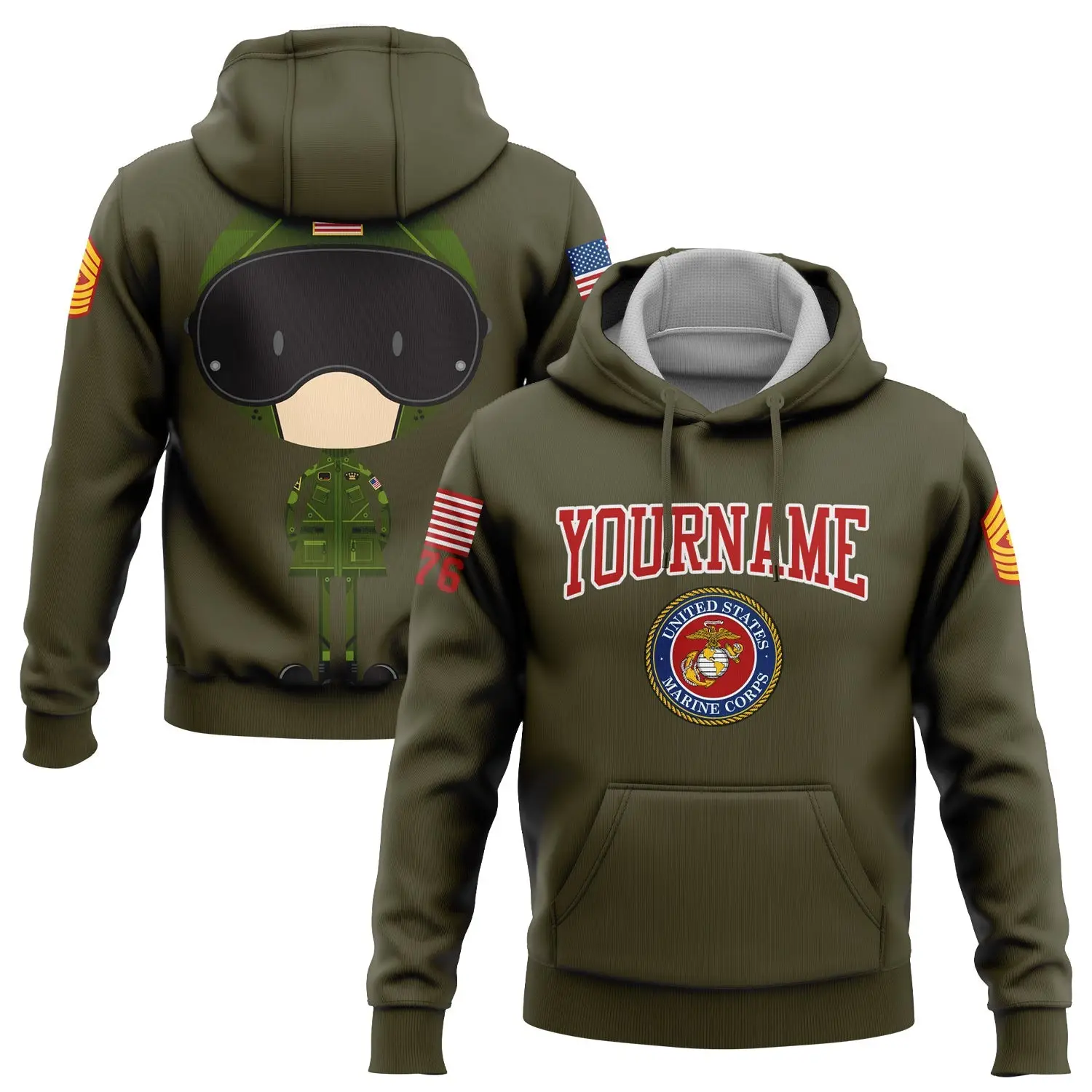 Custom Cartoon 1776 Hoodie U.S Marine Corps Military Apparel Unique Gift For Son
