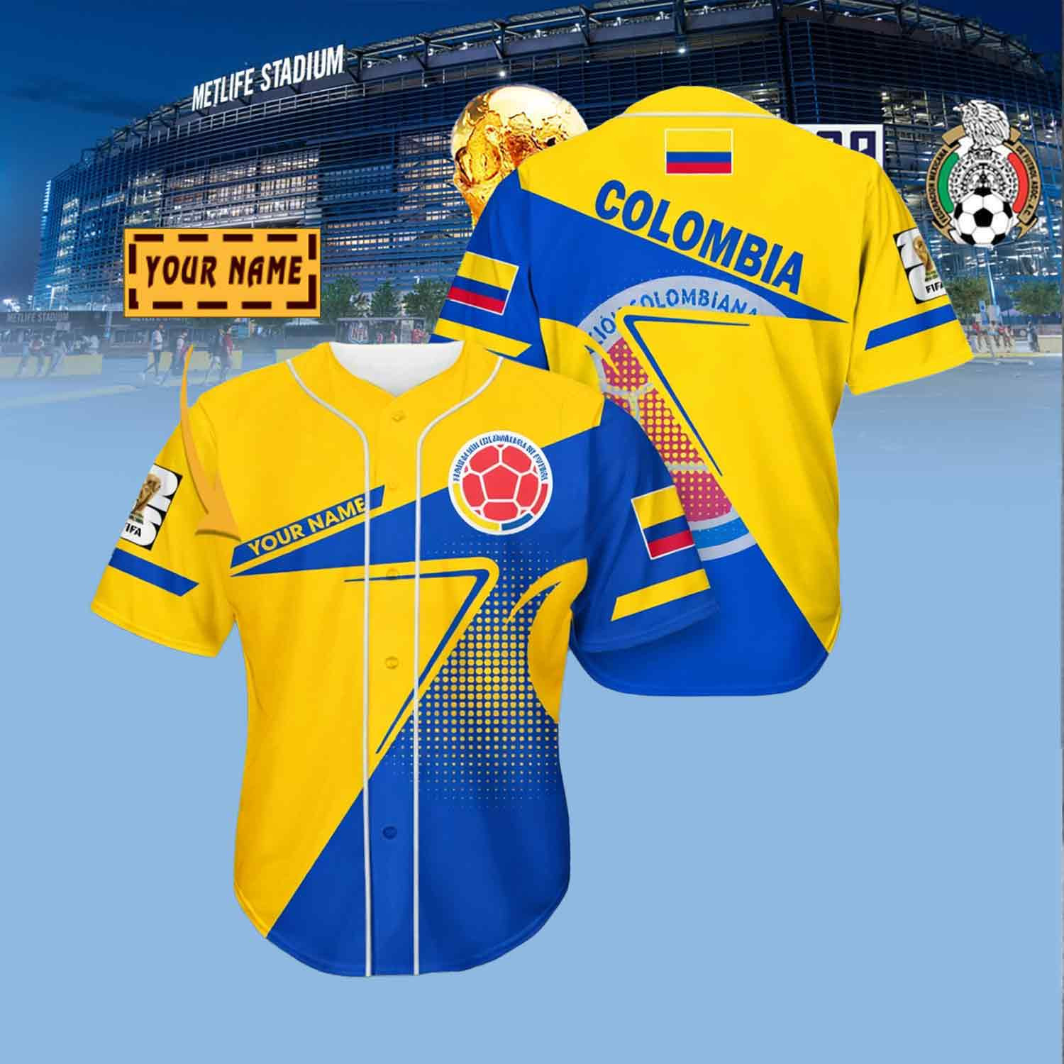 Custom Colombia Soccer Team Baseball Jersey FIFA World Cup 2026 Clothes Gift For Men Custom Colombia Soccer Team Baseball Jersey FIFA World Cup 2026 Clothes Gift For Men - Image 1