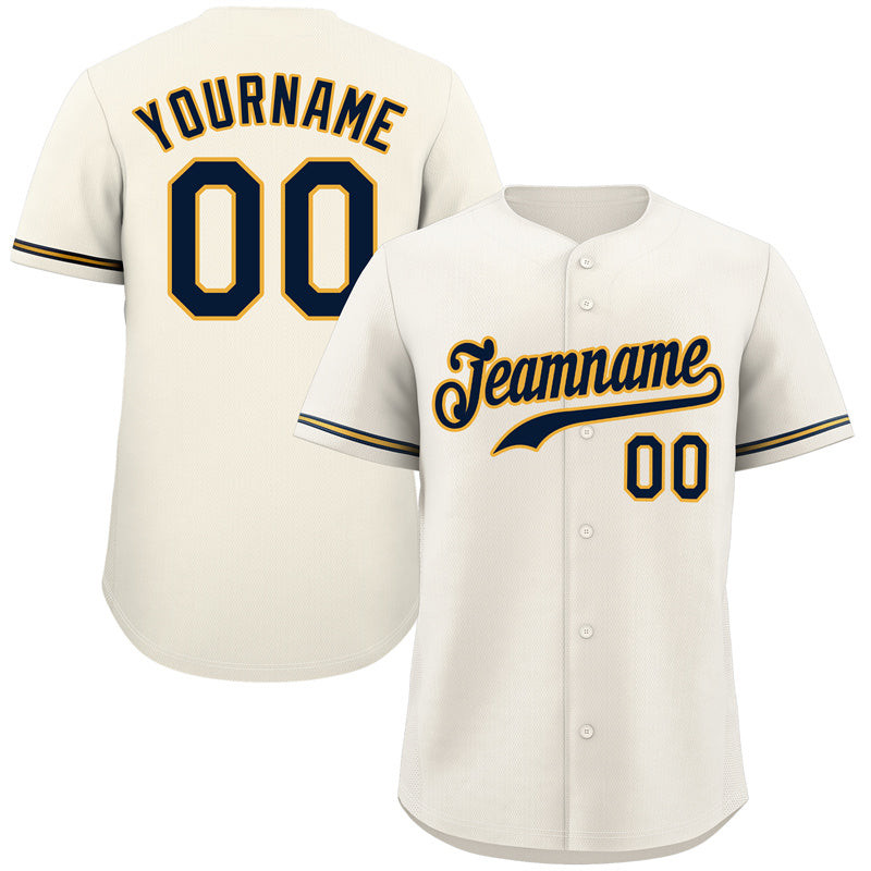 Custom Cream Navy-Gold Classic Style Baseball Jersey