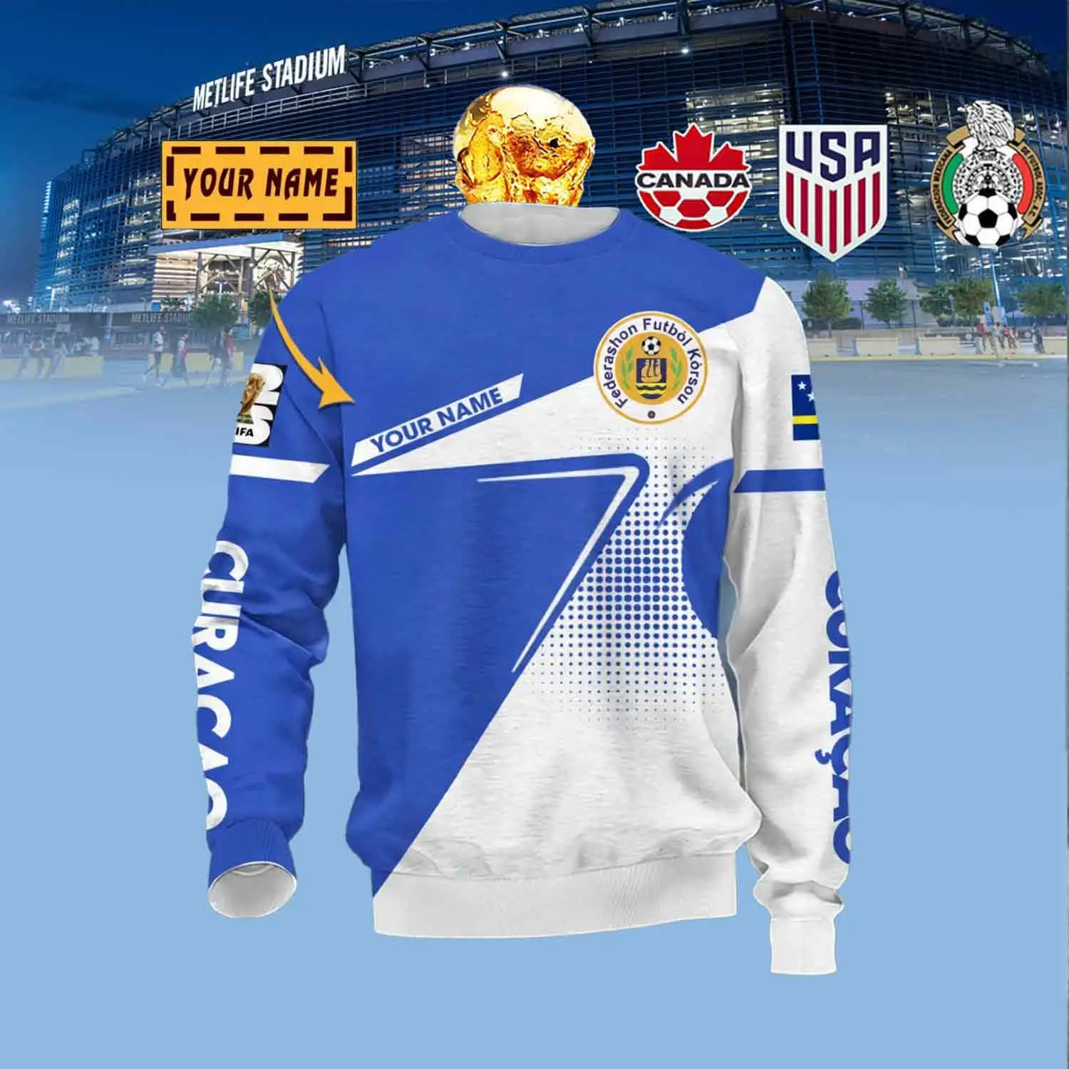 Custom Curacao Soccer Team Sweatshirt FIFA World Cup 2026 Curacao Flag Clothes Gift Ideas Custom Curacao Soccer Team Sweatshirt FIFA World Cup 2026 Curacao Flag Clothes Gift Ideas - Image 1