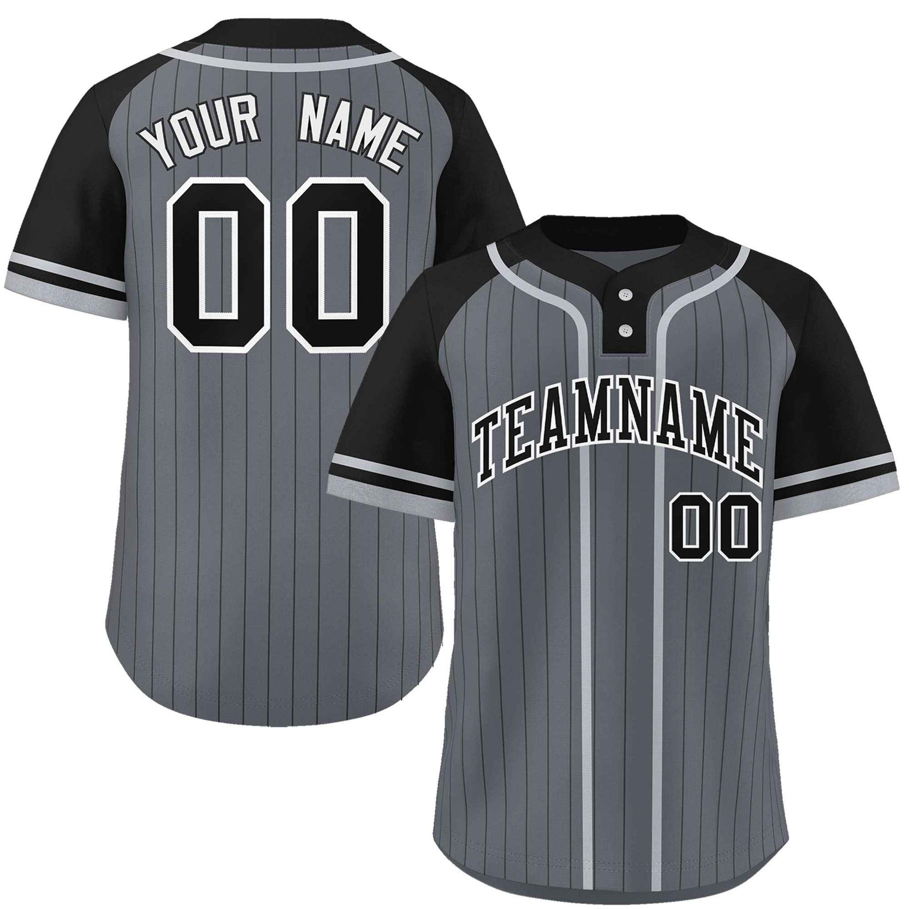 Custom Dark Gray Black-Gray Stripe Fashion Raglan Sleeves Two-Button Baseball Jersey Style 5