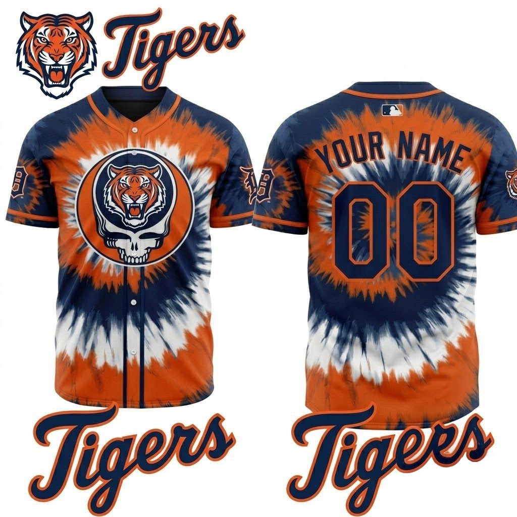 Custom Detroit Tigers x Grateful Dead Baseball Jersey Tigers Merch Best Gifts For Fan