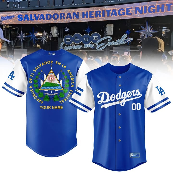 Custom Dodgers x Salvadoran Heritage Night Jersey Shirt Fans Apparel Gift For Men Custom Dodgers x Salvadoran Heritage Night Jersey Shirt Fans Apparel Gift For Men - Image 1