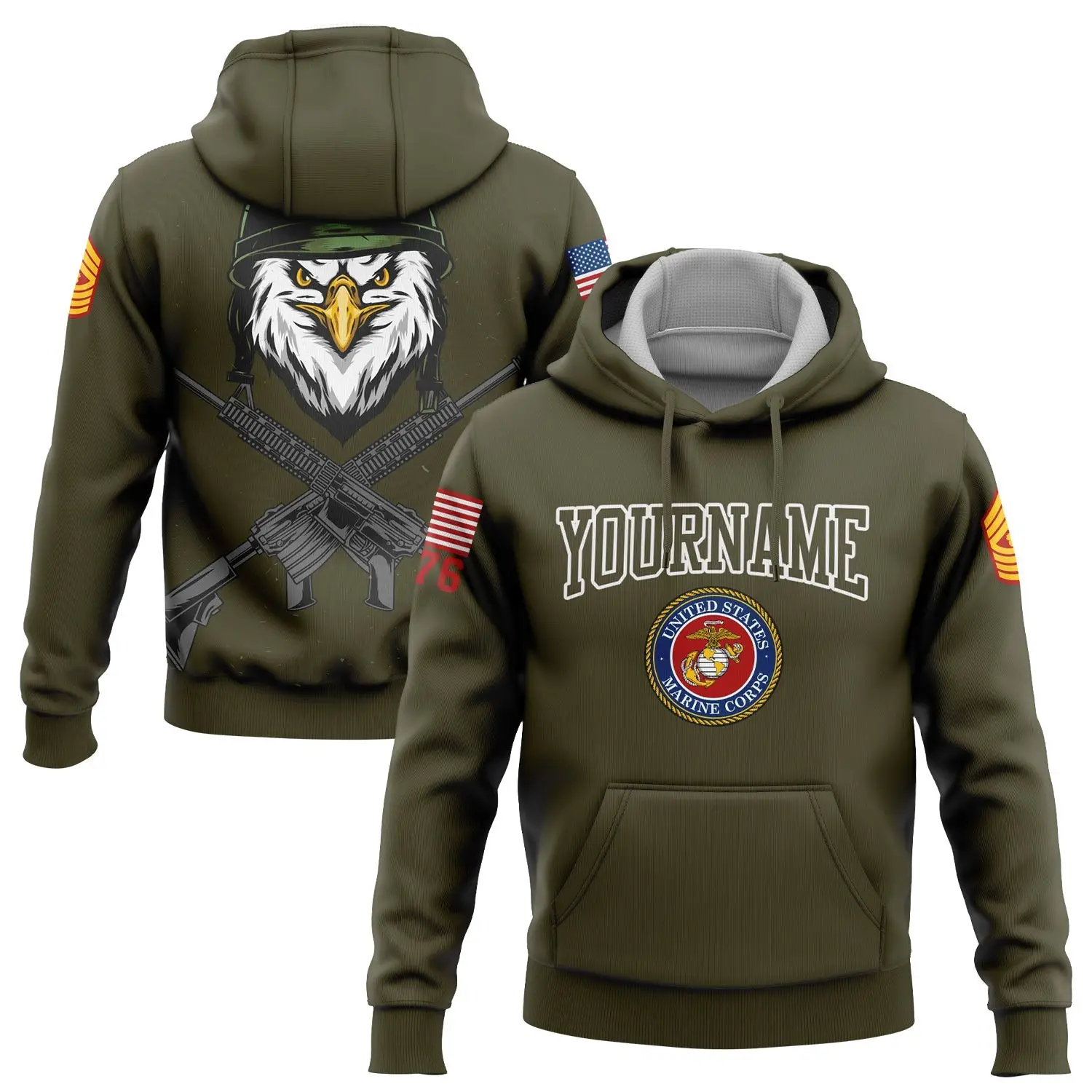 Custom Eagle American Flag Hoodie U.S Marine Corps Military Apparel Gift For Dad