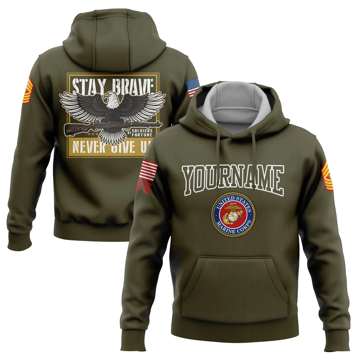 Custom Eagle Stay Brave Never Give Up Hoodie U.S Marine Corps Military Apparel Gift For Him