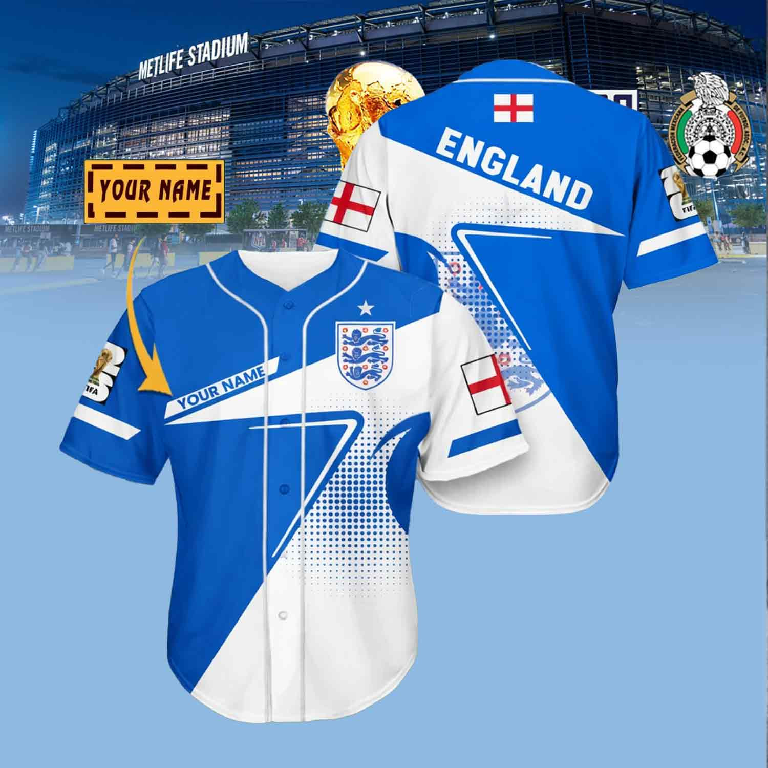Custom England Football Player Baseball Jersey FIFA World Cup 2026 Apparel Gift For Men