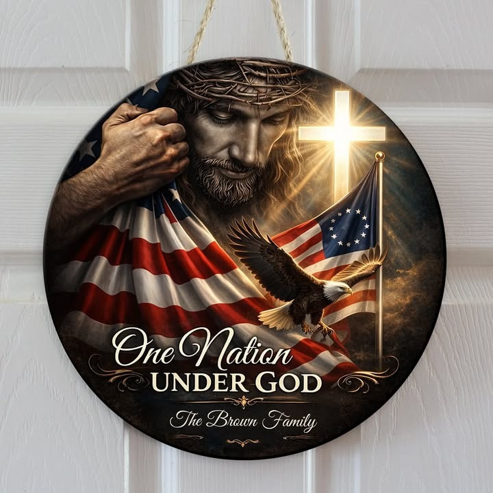 Custom Family Name One Nation Under God USA 250th Anniversary Door Sign 4th Of July Home Decor