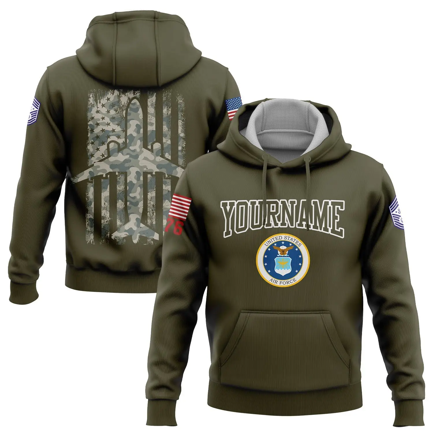 Custom Fighter 1776 American Flag Hoodie U.S Air Force Military Clothes Good Gift For Her
