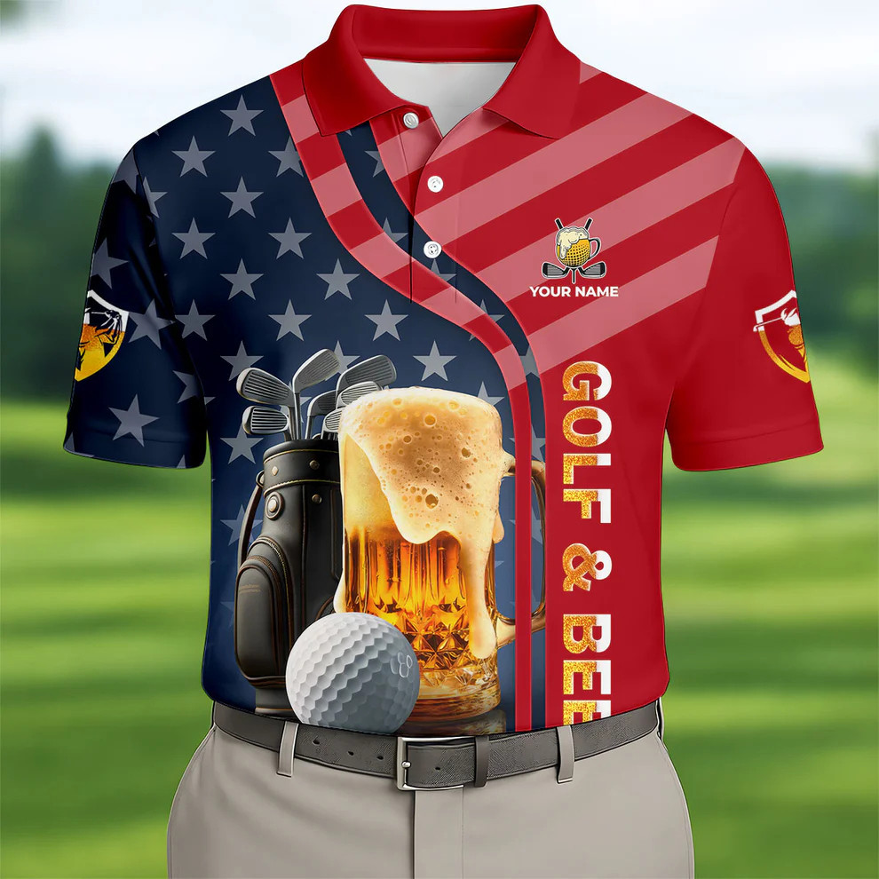 Custom Funny Golf And Beer Patriotic 250th Golf Polo Shirt 4th Of July Golf Apparel Custom Funny Golf And Beer Patriotic 250th Golf Polo Shirt 4th Of July Golf Apparel - Image 1
