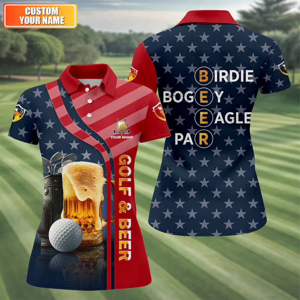 Custom Funny Golf And Beer Patriotic 250th Golf Shirt For Women 4th Of July Merchandise Custom Funny Golf And Beer Patriotic 250th Golf Shirt For Women 4th Of July Merchandise - Image 1