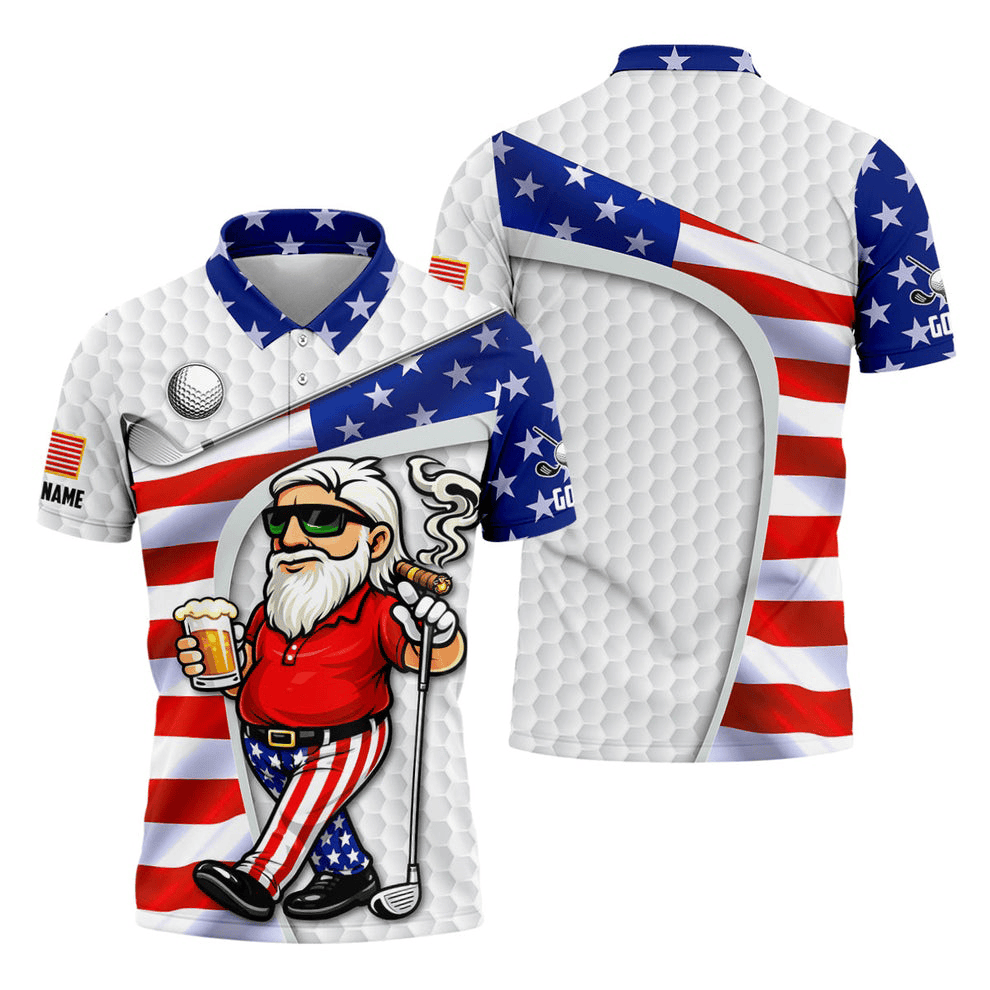 Custom Golf Beer Man Golf Ball Polo Shirt 4th Of July 250th Anniversary Father's Day Gifts