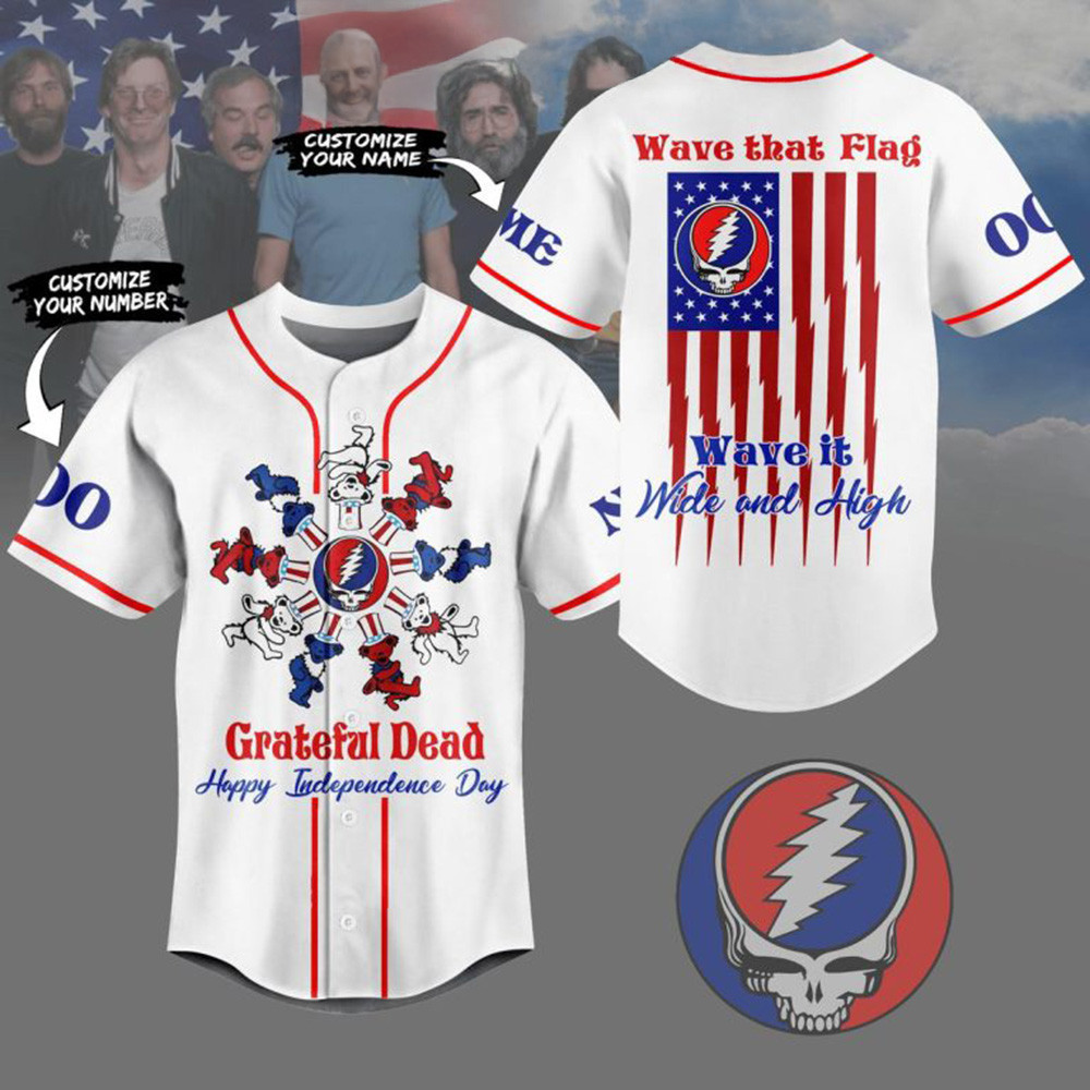 Custom Grateful Dead Independence Day Wave That Flag Wave It Baseball Jersey Grateful Dead Merch