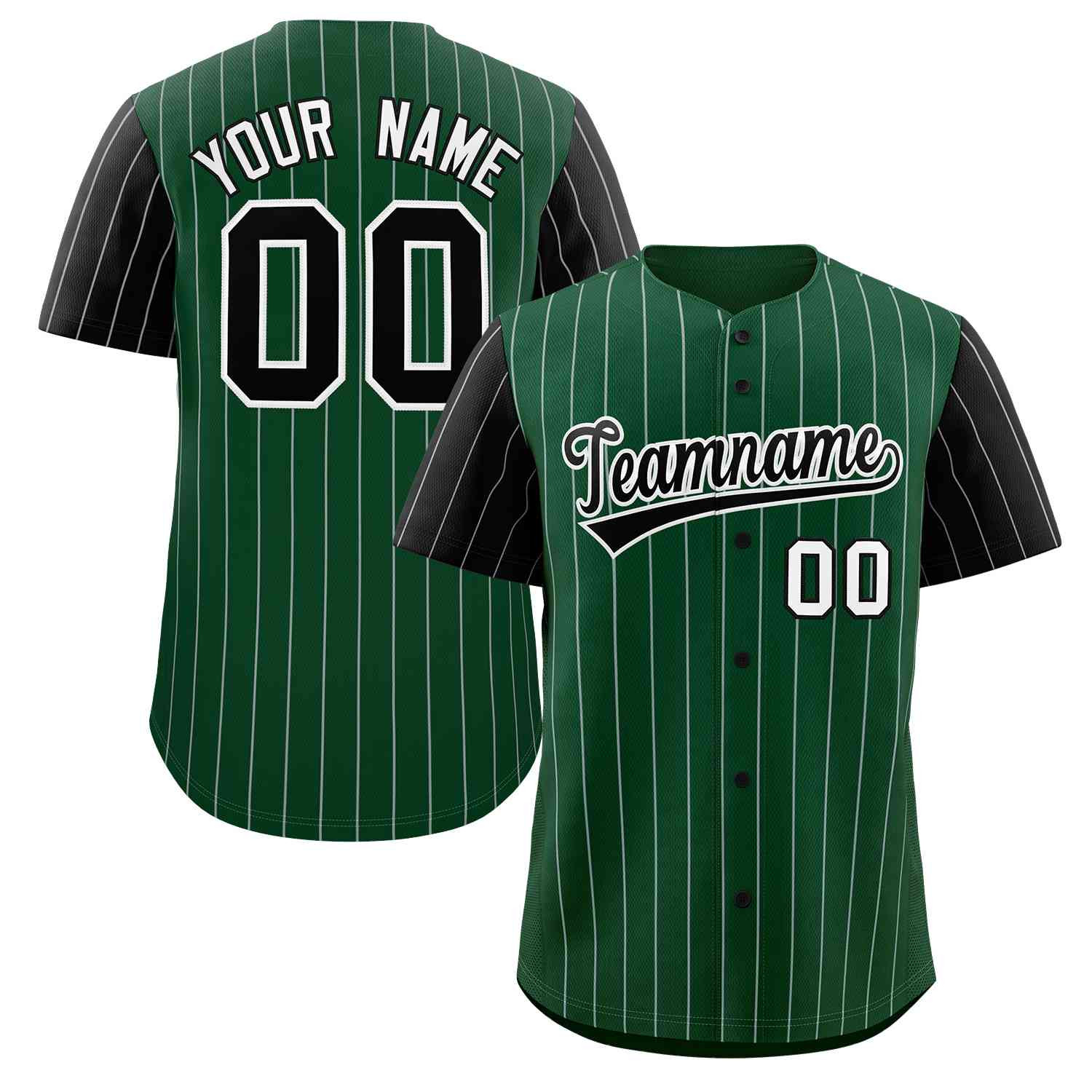 Custom Green Black-White Stripe Fashion Raglan Sleeves Baseball Jersey