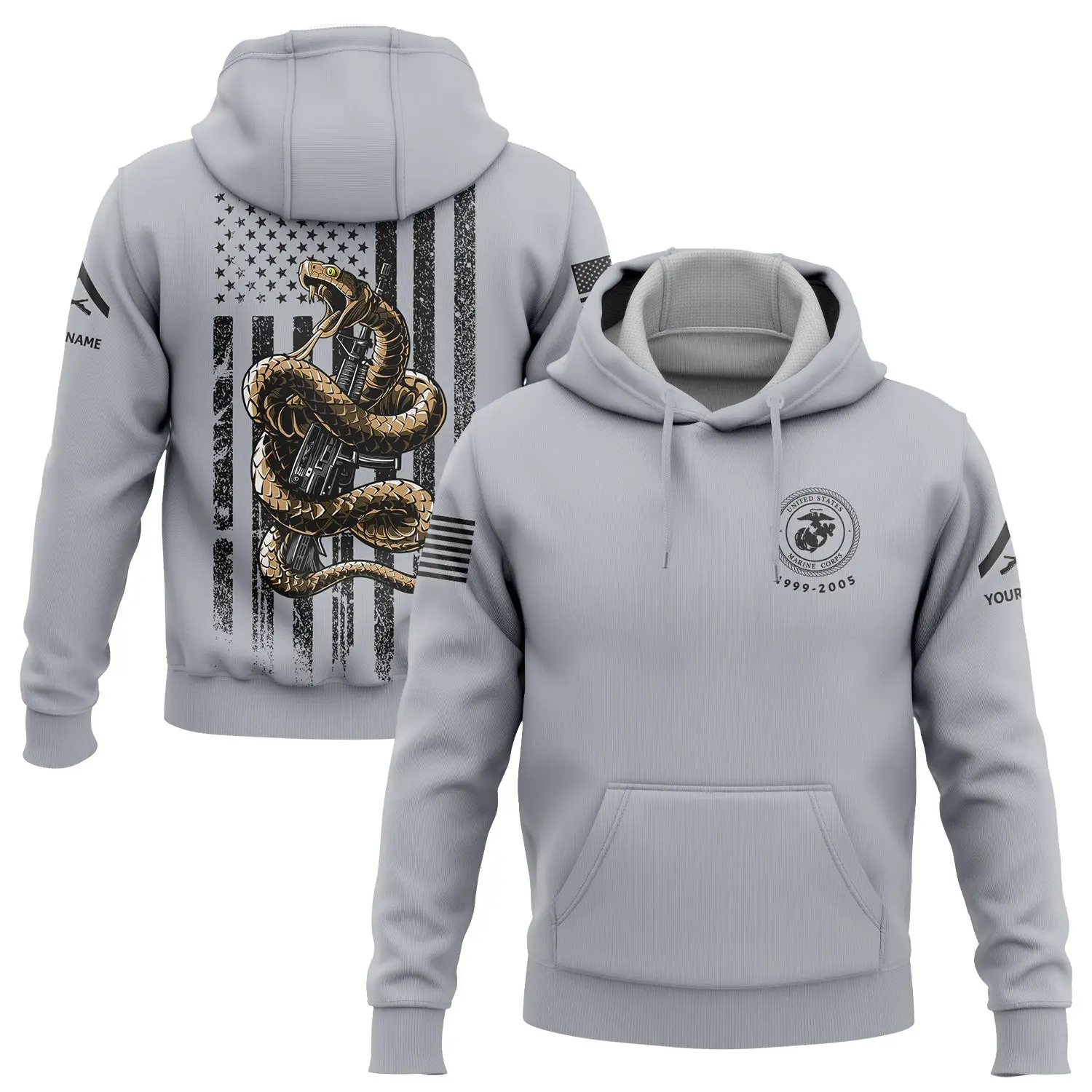 Custom Grey Snake American Flag Hoodie Memorial Day Apparel Unusual Gifts For Her