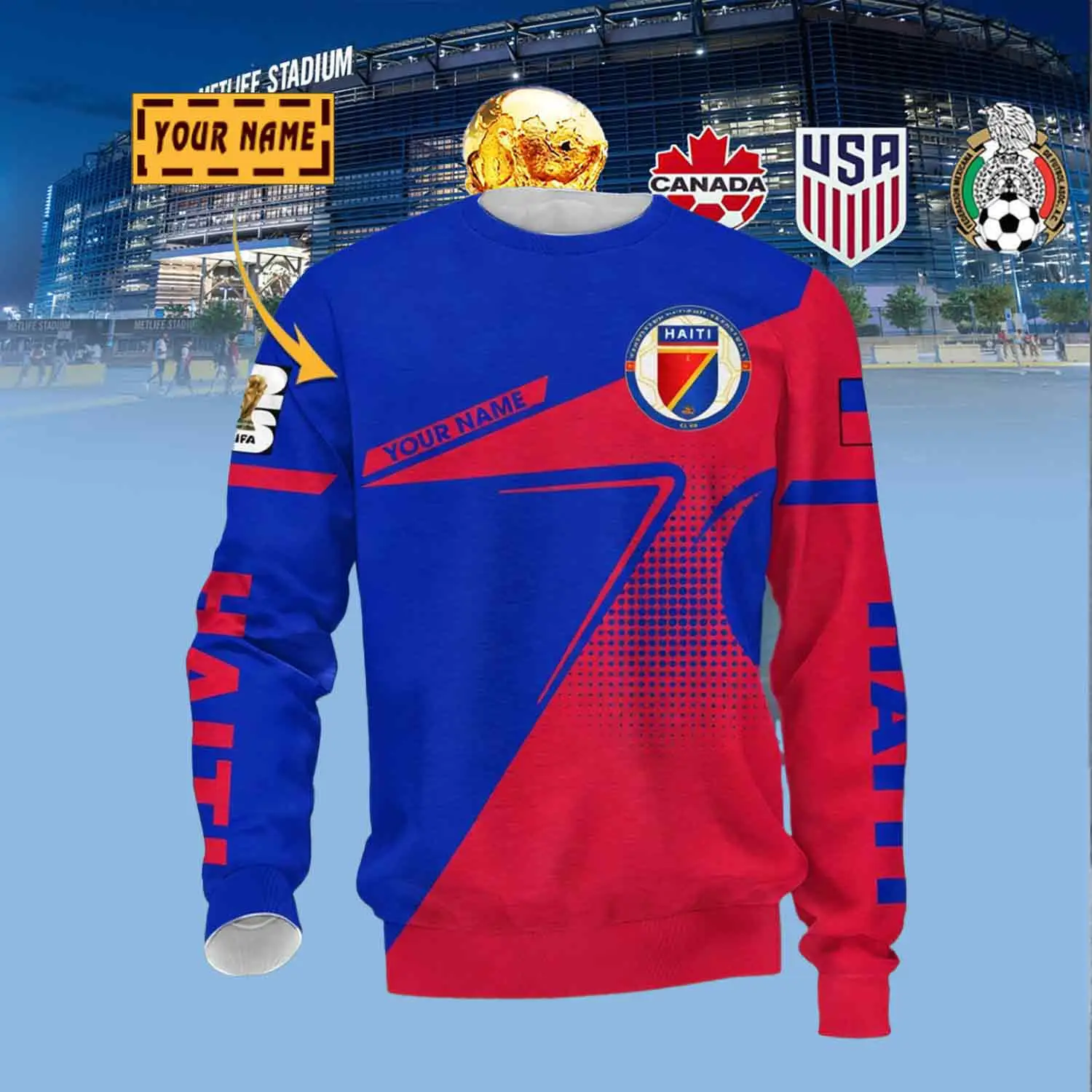 Custom Haiti Football Sweatshirt FIFA World Cup 2026 Haiti Flag Apparel Gifts For Dad