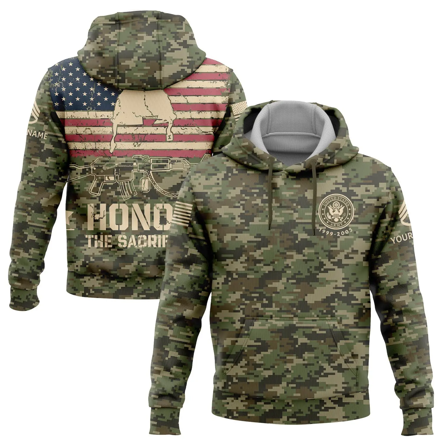 Custom Honor The Sacrifice Hoodie American Flag Military Rank Veteran Gift For Him