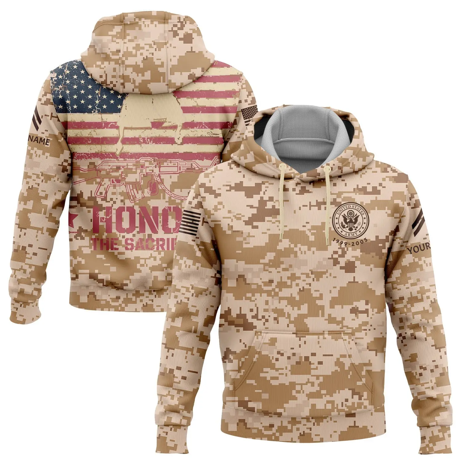 Custom Honor The Sacrifice Hoodie American Flag Military Rank Veteran Great Gift For Dad