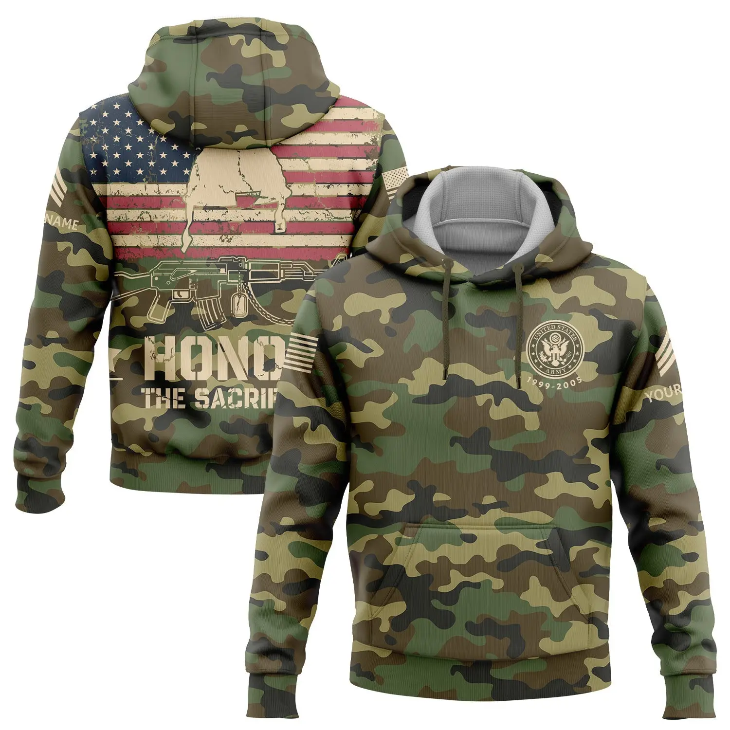 Custom Honor The Sacrifice Hoodie American Flag Military Rank Veteran Great Gift For Husband
