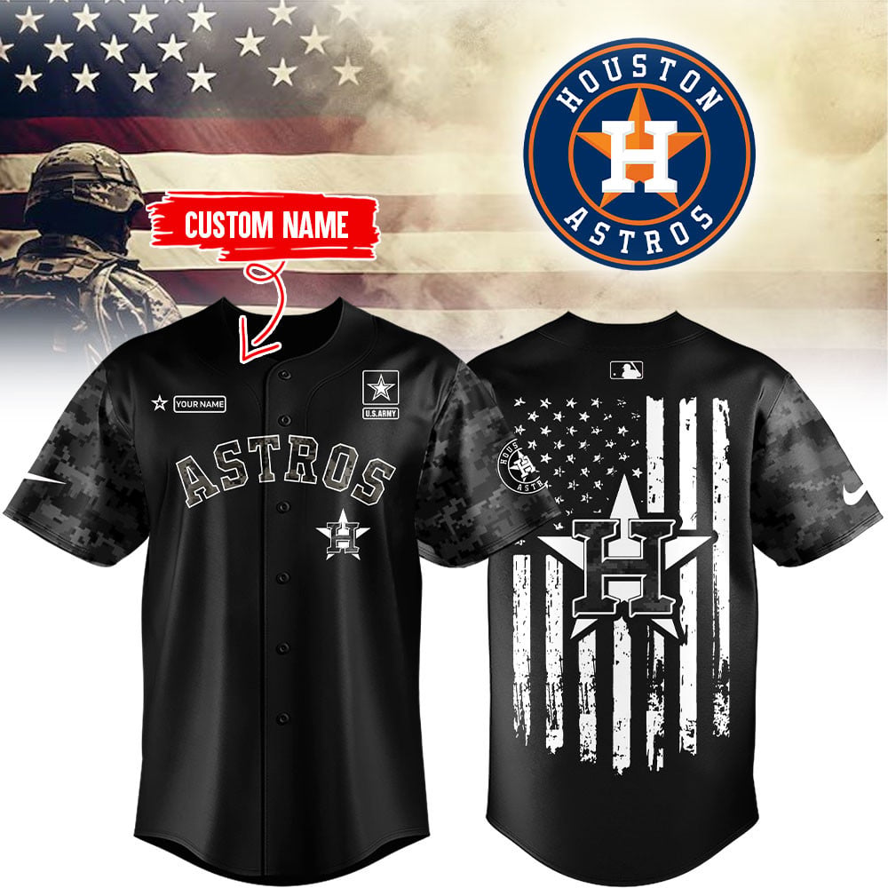 Custom Houston Astros x U.S Army Black Camo Baseball Jersey Astros Merch Gifts For Army