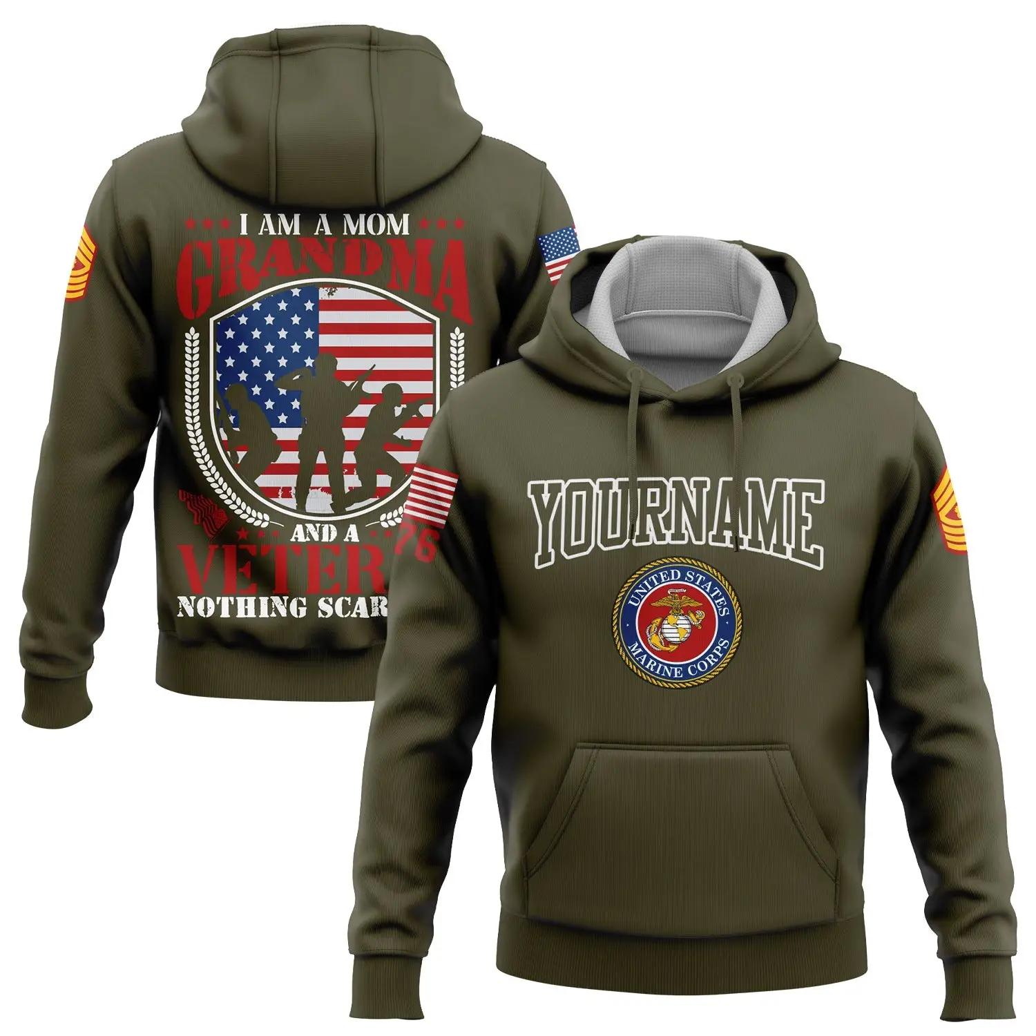 Custom I'm A Mom Grandma Hoodie 1776 Flag U.S Marine Corps Military Clothes Gift For Veteran