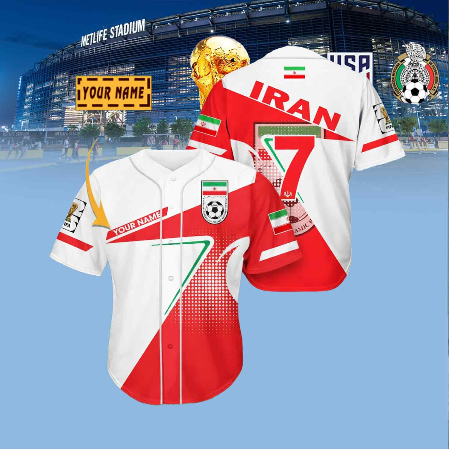 Custom Iran Soccer Baseball Jersey FIFA World Cup 2026 Apparel Great Gifts For Soccer Lovers