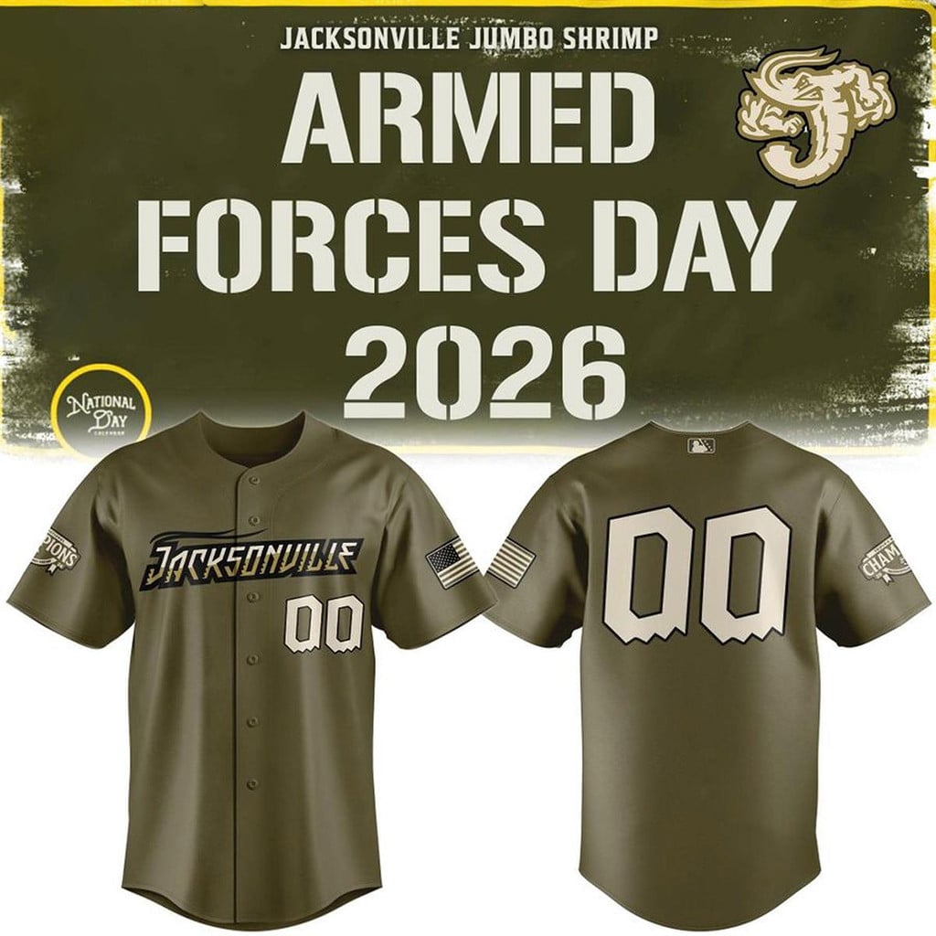 Custom Jacksonville Jumbo Shrimp Armed Forces Day 2026 Baseball Jersey Fan Merch Gifts