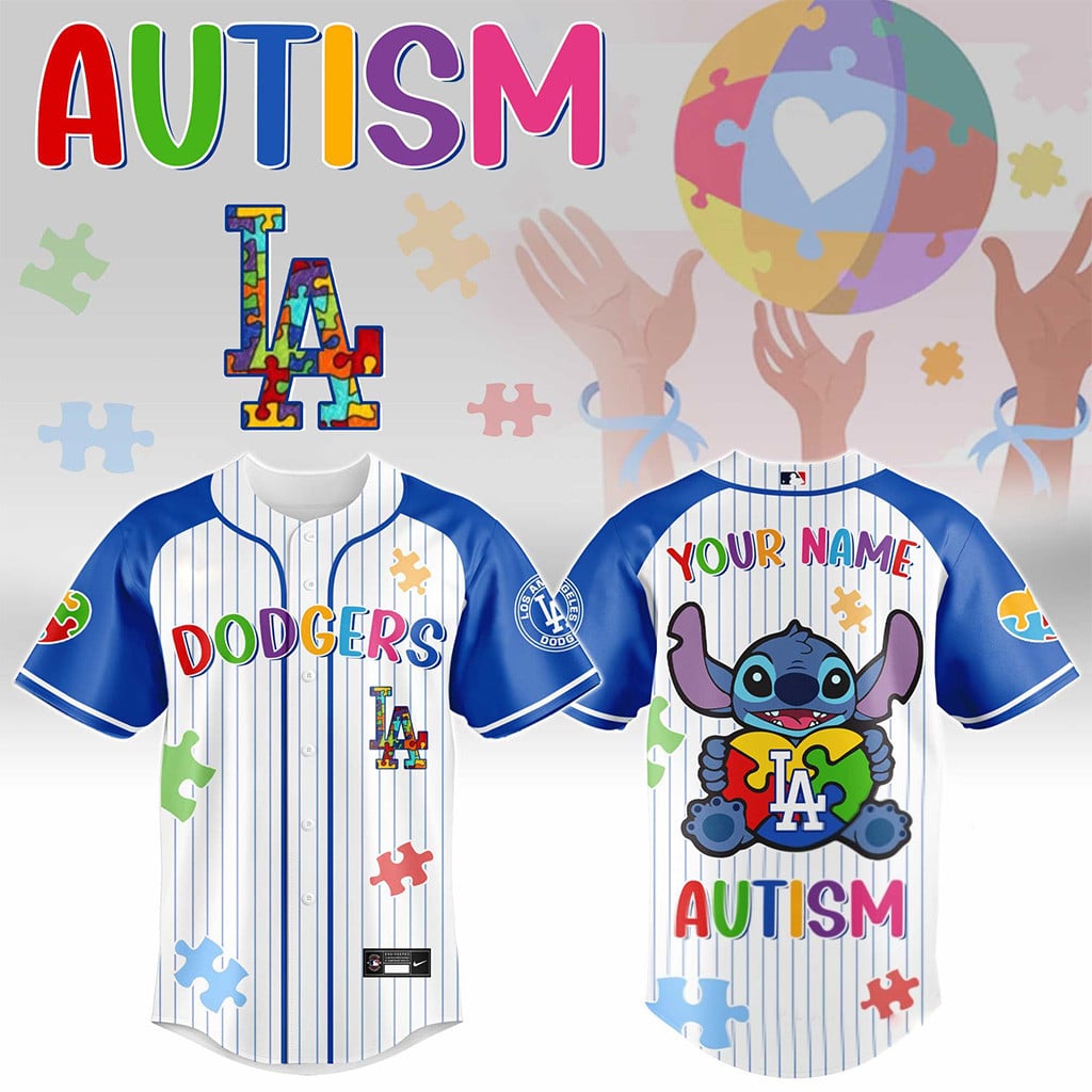 Custom Los Angeles Dodgers Autism Awareness Stitch Baseball Jersey Dodgers Merch Gifts For Fan