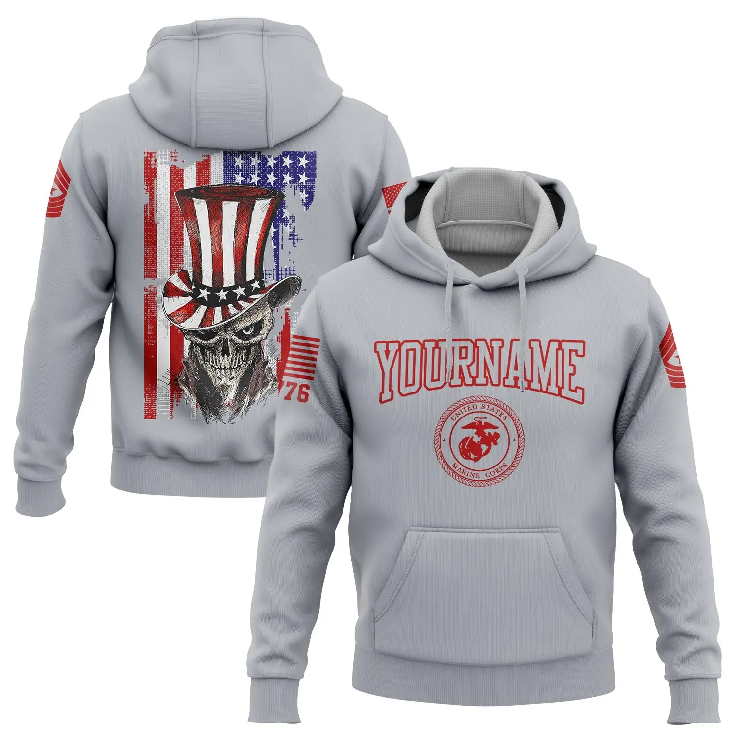 Custom Magician Skull Military Hoodie Independence Day Apparel Unusual Gifts For Father's