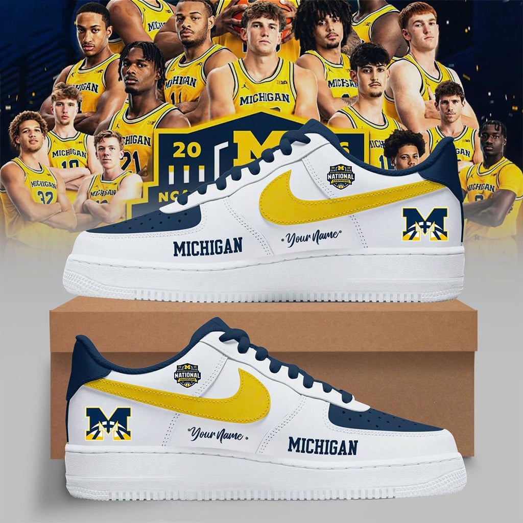 Custom Michigan Wolverines Basketball National Champions 2026 Air Force 1 Shoes Wolverines Merch