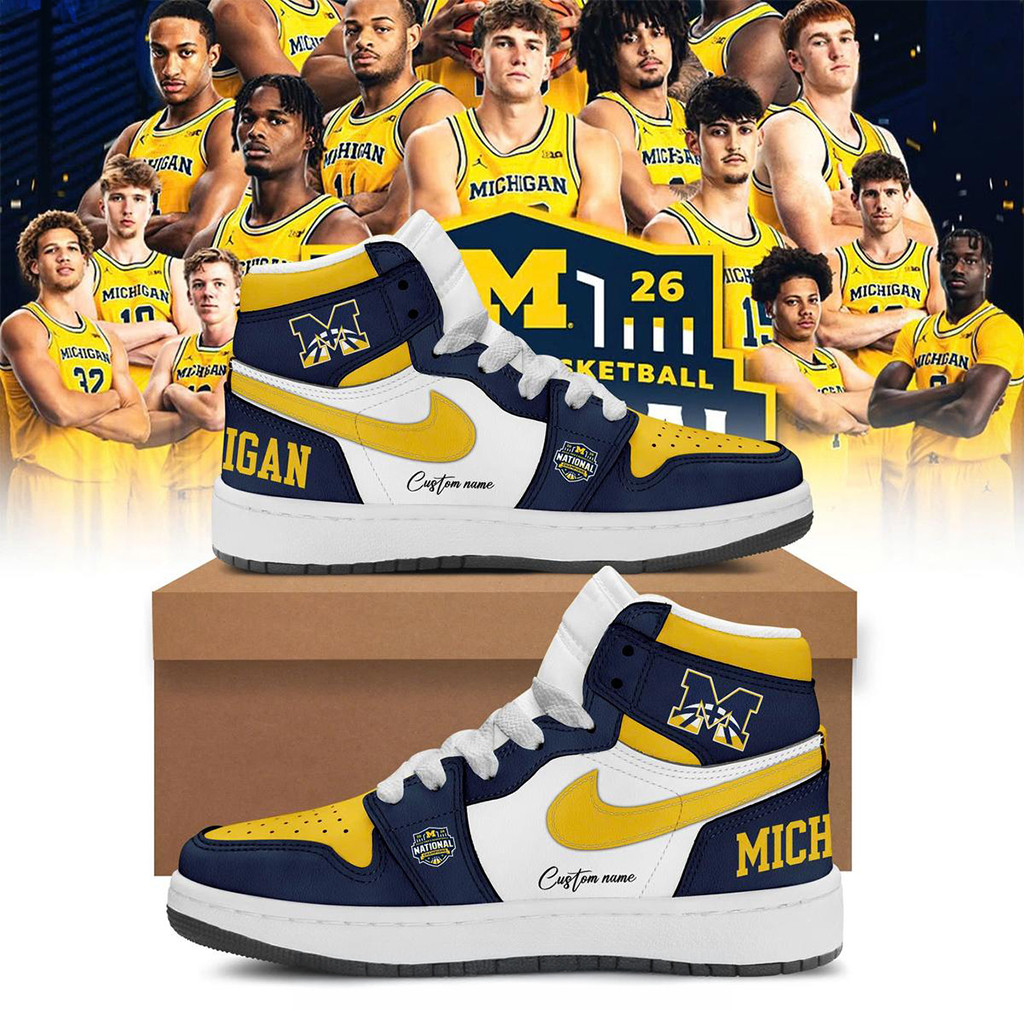 Custom Michigan Wolverines Basketball National Champions 2026 Air Jordan 1 Shoes Fan Merch