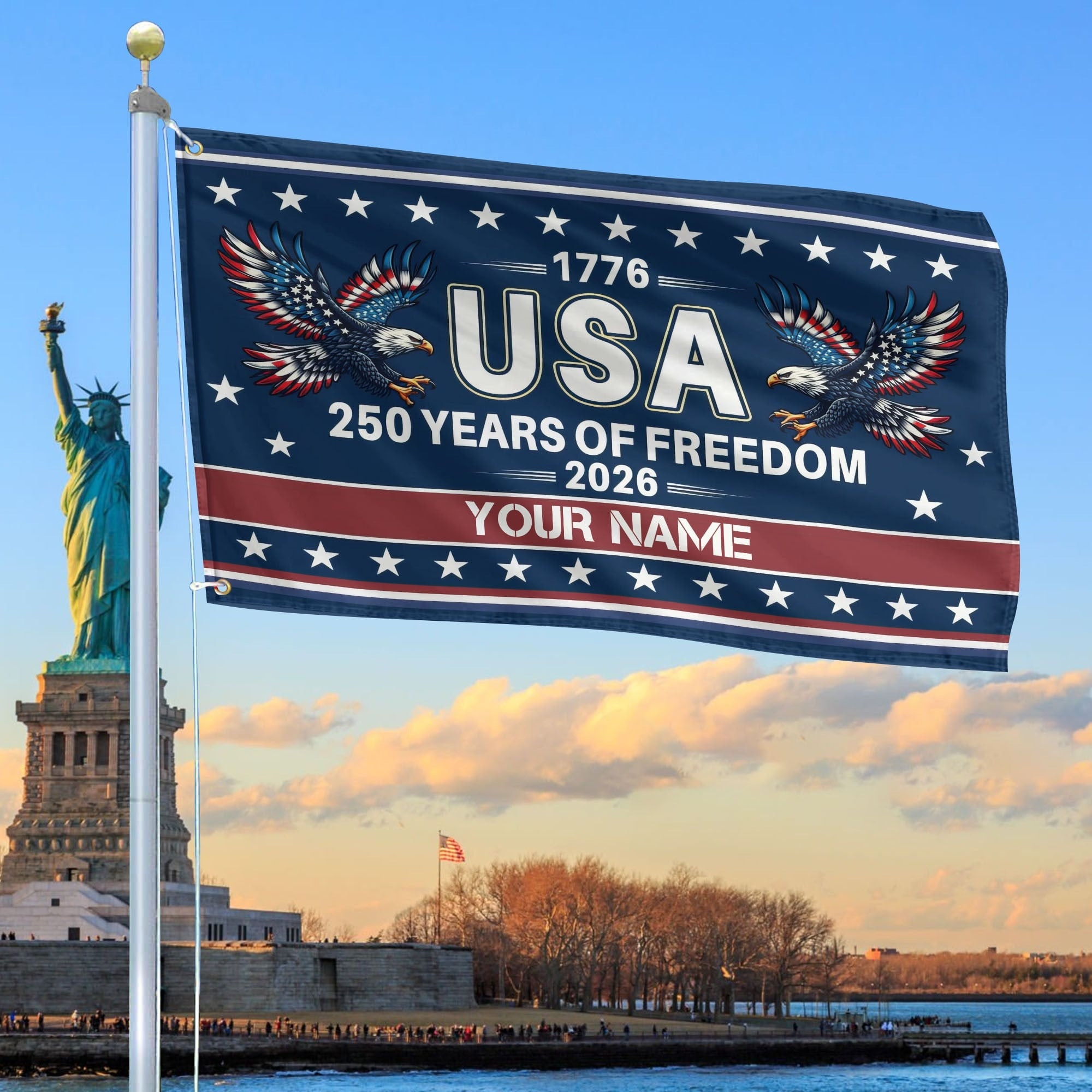 Custom Name 250th Anniversary of United States Flag Bald Eagle Design 4th of July Decor