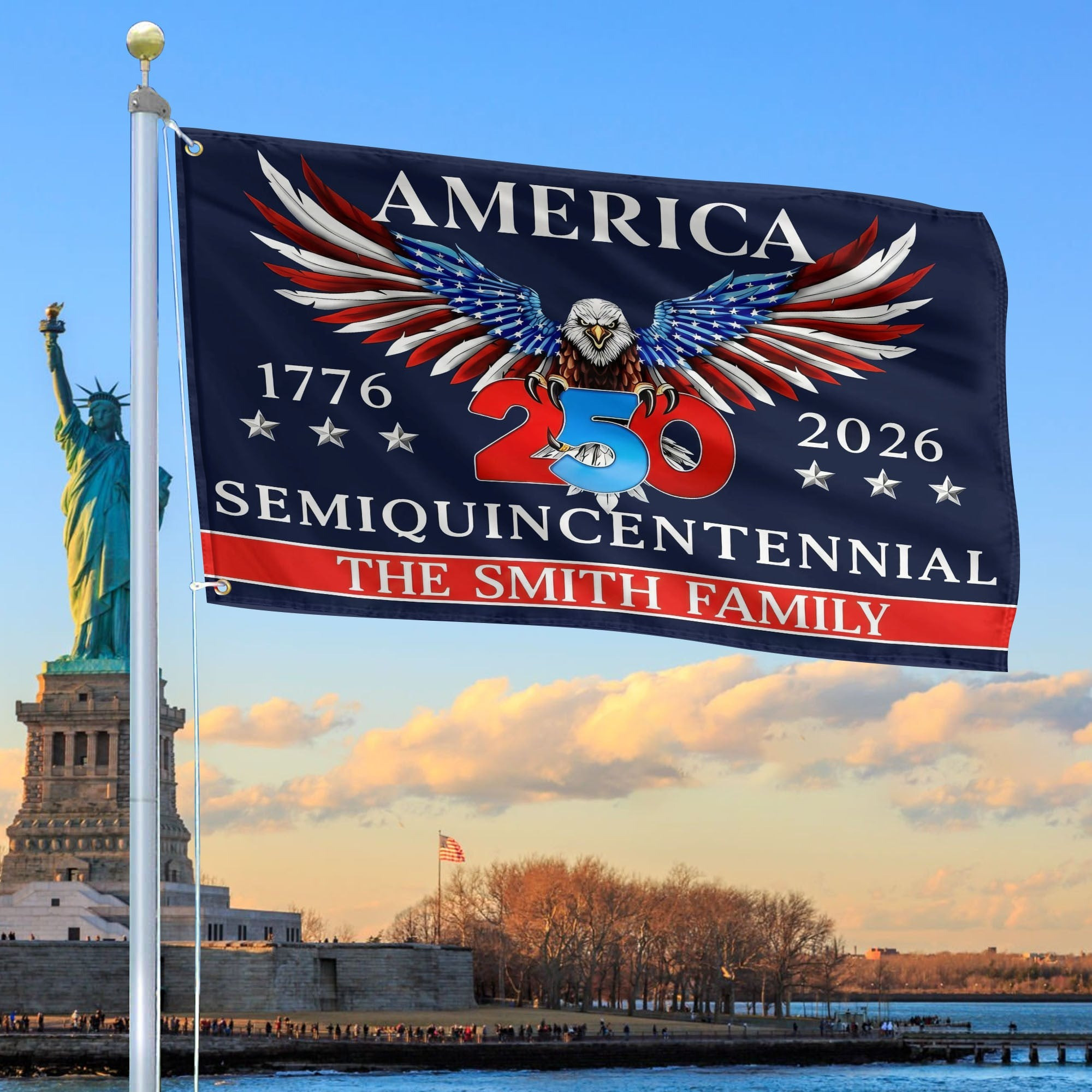 Custom Name America 250th Anniversary Flag Bald Eagle Design Patriotic Home Decor