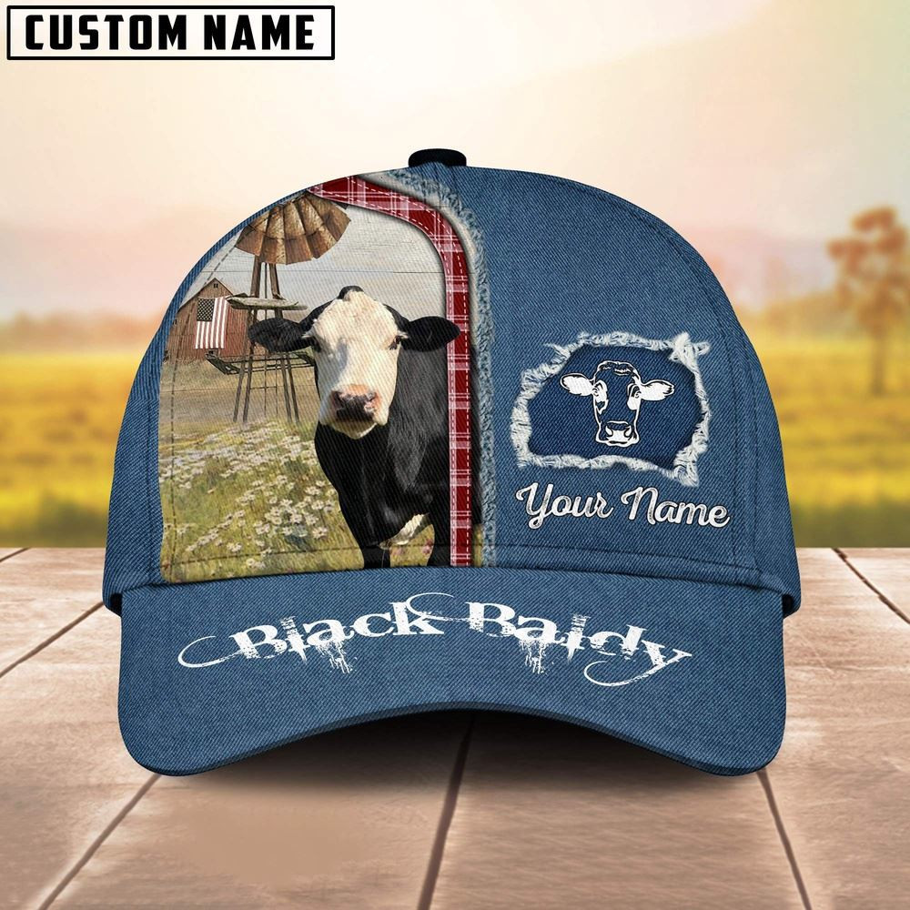 Custom Name And Cattle Breeds Black Baldy Jean Pattern Classic Cap Farmer Baseball Cap Gift For Farmer
