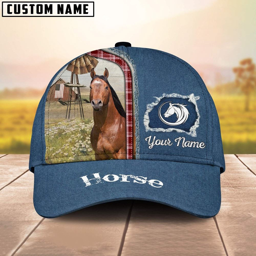 Custom Name And Cattle Breeds Horse Jean Pattern Classic Cap Farmer Baseball Cap Gift For Farmer