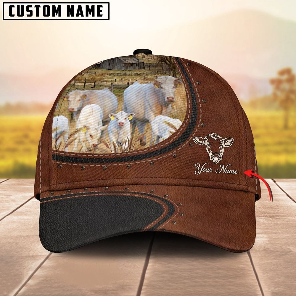 Custom Name And Charolais Cows Leather Pattern Classic Cap Farmer Baseball Cap Gift For Farmer Custom Name And Charolais Cows Leather Pattern Classic Cap Farmer Baseball Cap Gift For Farmer - Image 1