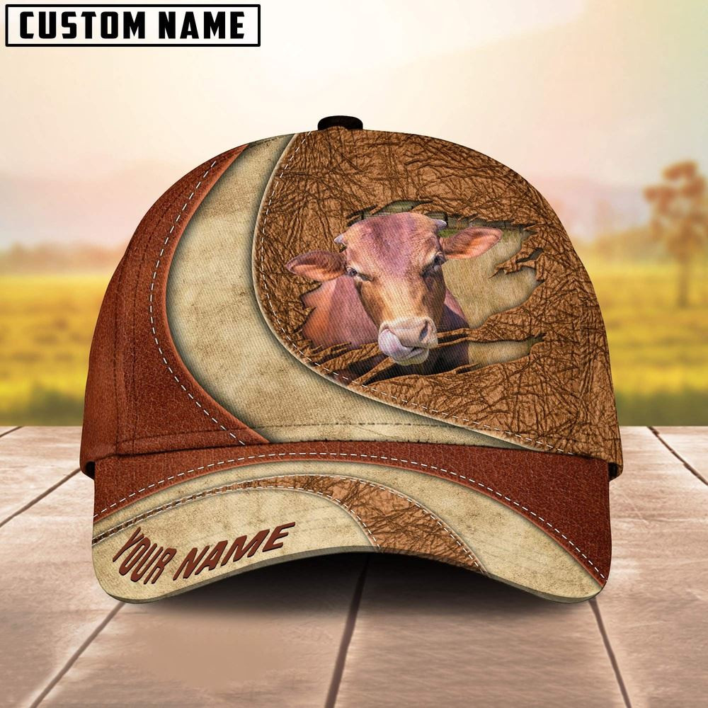 Custom Name Beefmaster Torn Leather Pattern Classic Cap Farm Cap Farmer Baseball Cap Gift For Farmer