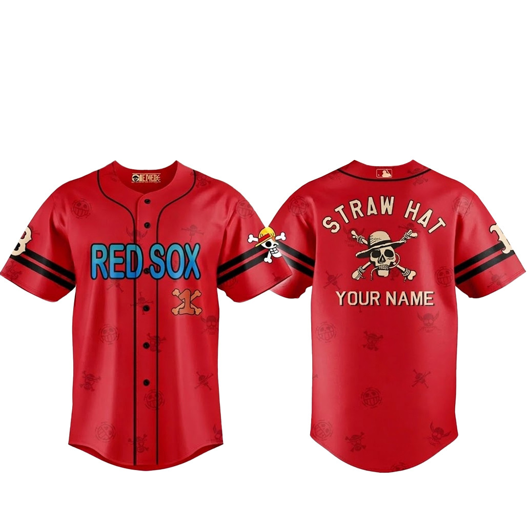 Custom Name Boston Red Sox One Piece 2 Live Action Luffy Neighbours Baseball Jersey