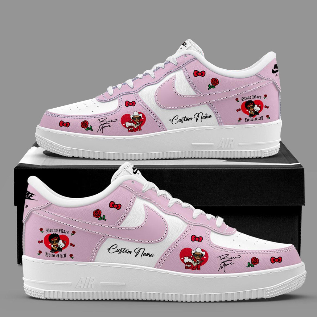 Custom Name Bruno Mars x Hello Kitty 2026 The Romantic Tour Pop-Up Air Force 1 Shoes Sneakers Version 2 Custom Name Bruno Mars x Hello Kitty 2026 The Romantic Tour Pop-Up Air Force 1 Shoes Sneakers Version 2 - Image 1