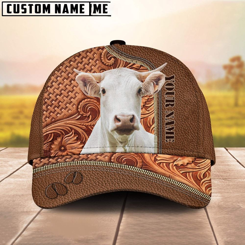 Custom Name Charolais Leather Carving Patterns Cap Farm Cap Farmer Baseball Cap Gift For Farmer