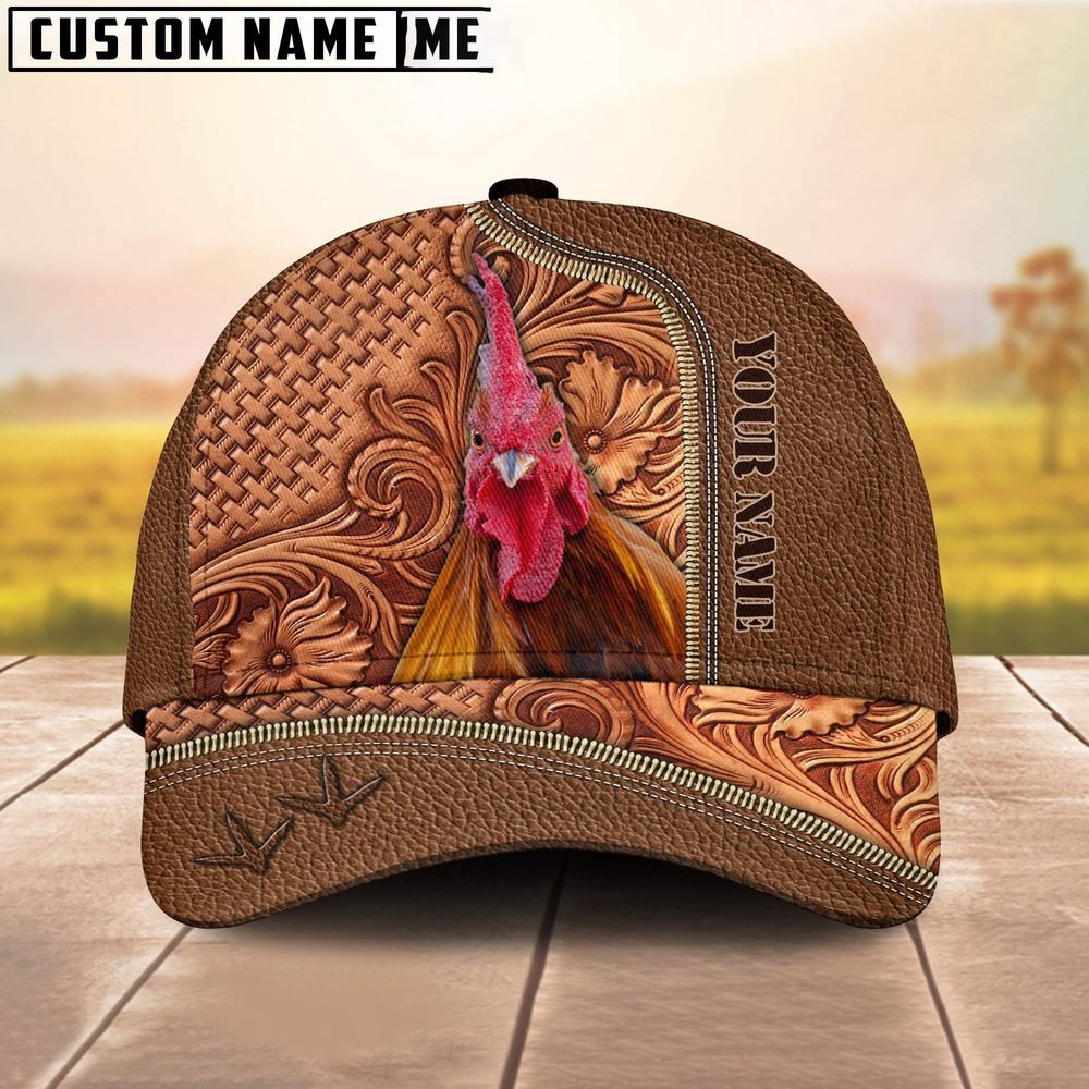 Custom Name Chicken Leather Carving Patterns Cap Farm Cap Farmer Baseball Cap Gift For Farmer