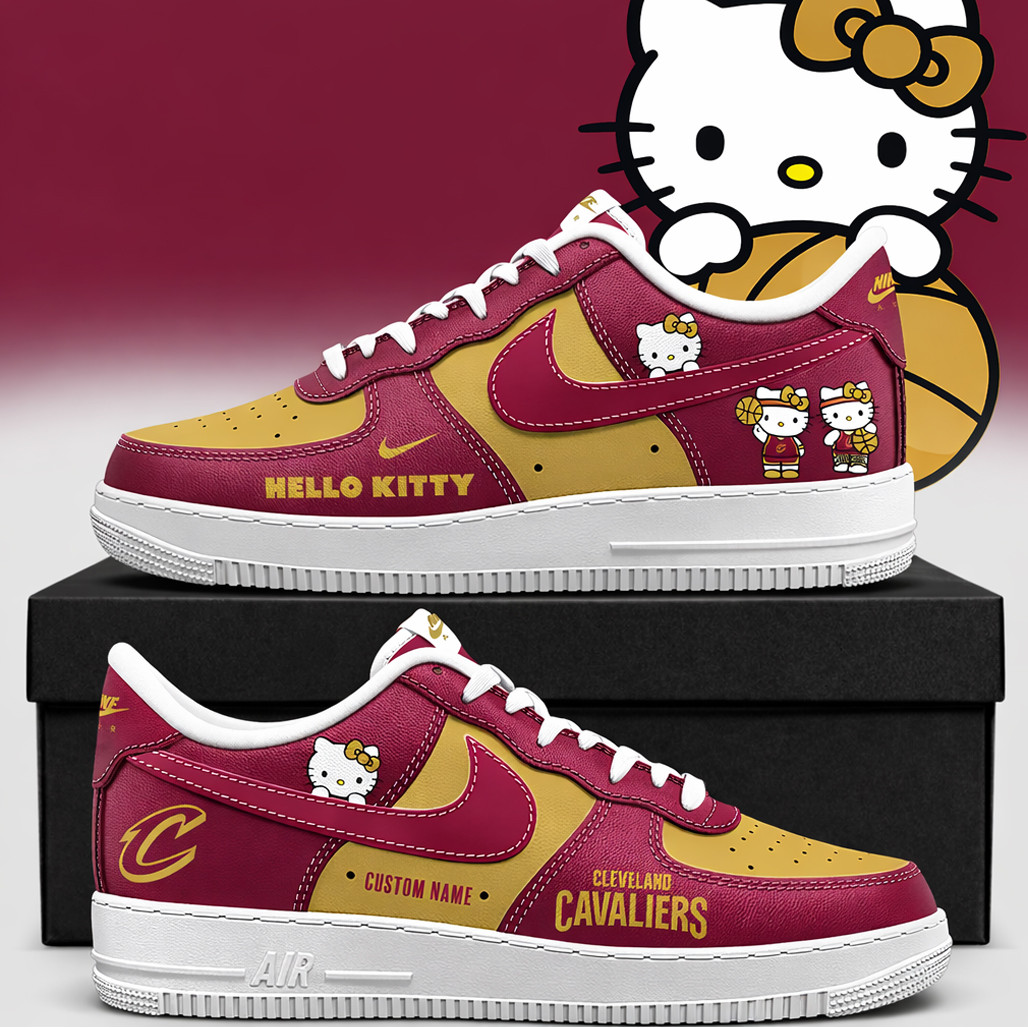 Custom Name Cleveland Cavaliers x Hello Kitty Night 2026 Air Force 1 Shoes Sneakers Custom Name Cleveland Cavaliers x Hello Kitty Night 2026 Air Force 1 Shoes Sneakers - Image 1