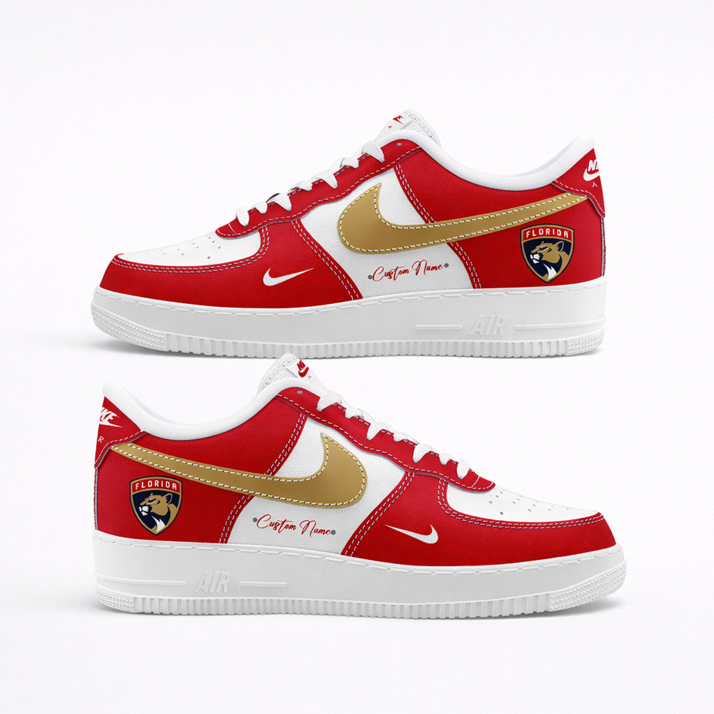 Custom Name Florida Panthers Hockey League Air Force 1 Shoes Sneakers Custom Name Florida Panthers Hockey League Air Force 1 Shoes Sneakers - Image 1