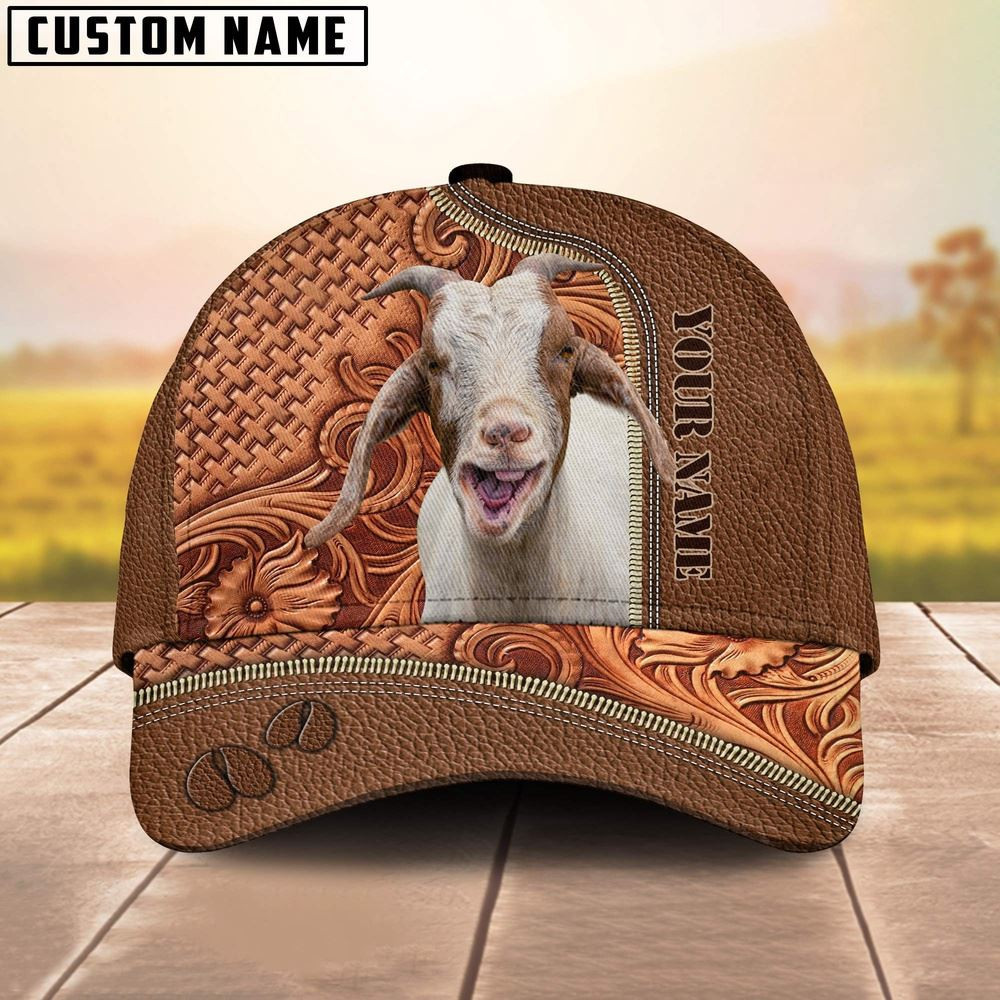 Custom Name Goat Leather Carving Patterns Cap Farm Cap Farmer Baseball Cap Gift For Farmer