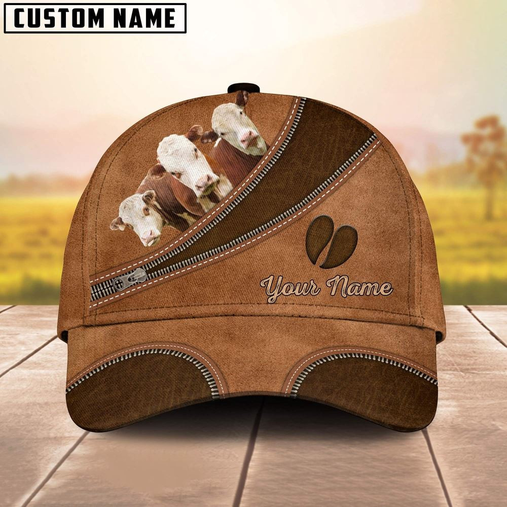 Custom Name Hereford Brown Happiness Cap Farm Cap Farmer Baseball Cap Gift For Farmer