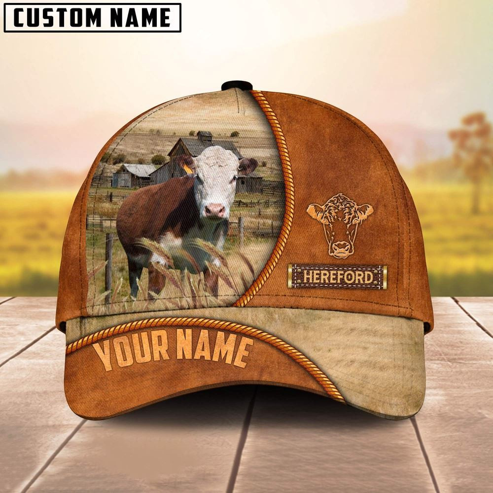 Custom Name Hereford Leather Pattern Cap TT6 Farm Cap Farmer Baseball Cap Gift For Farmer Custom Name Hereford Leather Pattern Cap TT6 Farm Cap Farmer Baseball Cap Gift For Farmer - Image 1