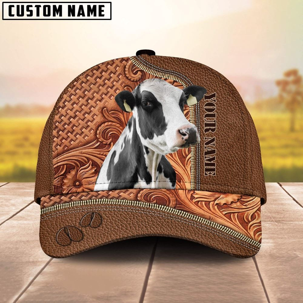 Custom Name Holstein Leather Carving Patterns Cap Farm Cap Farmer Baseball Cap Gift For Farmer