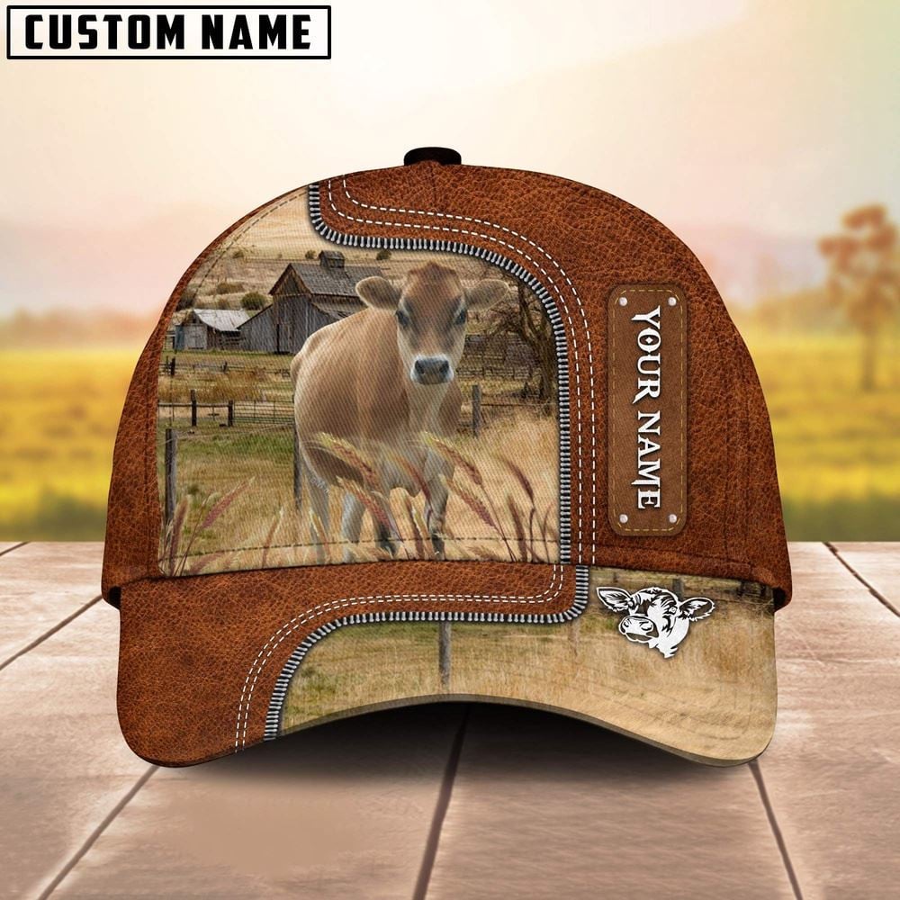 Custom Name Jersey Cattle Cap On The Meadow Farm Cap Farmer Baseball Cap Gift For Farmer