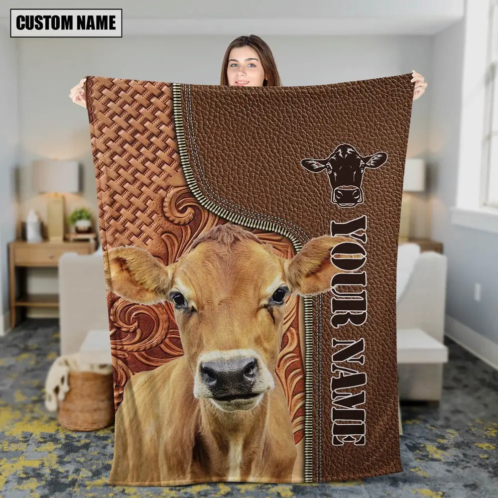 Custom Name Jersey Cattle Leather Carving Blanket Farm Animal Blanket Presents For Farmers Custom Name Jersey Cattle Leather Carving Blanket Farm Animal Blanket Presents For Farmers - Image 1